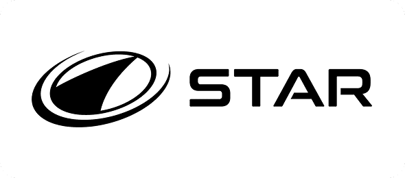 Stylized logo with a swoosh design and the text 'STAR'.